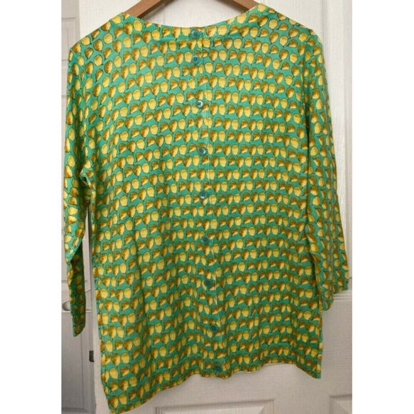 Talbots Colorful Pear Fruit Pattern Button Back 3/4 Sleeves Sweater Cardigan M - Picture 2 of 7